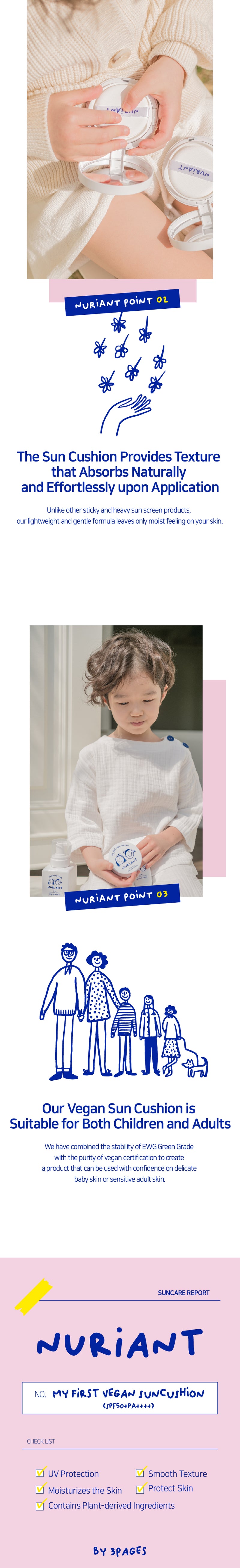 Nuriant by 3pages®- My First Vegan Kids Sun Block Cushion + Refill (SPF50+ PA++++)