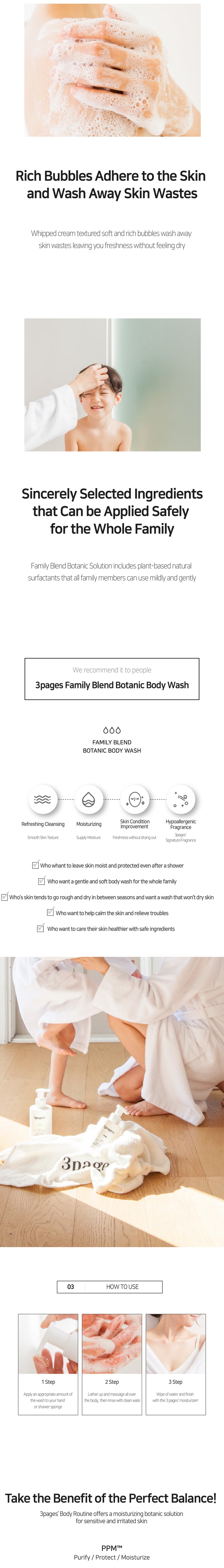 3pages® Premium Family Blend Botanic Body Wash (400ml/14.1oz)
