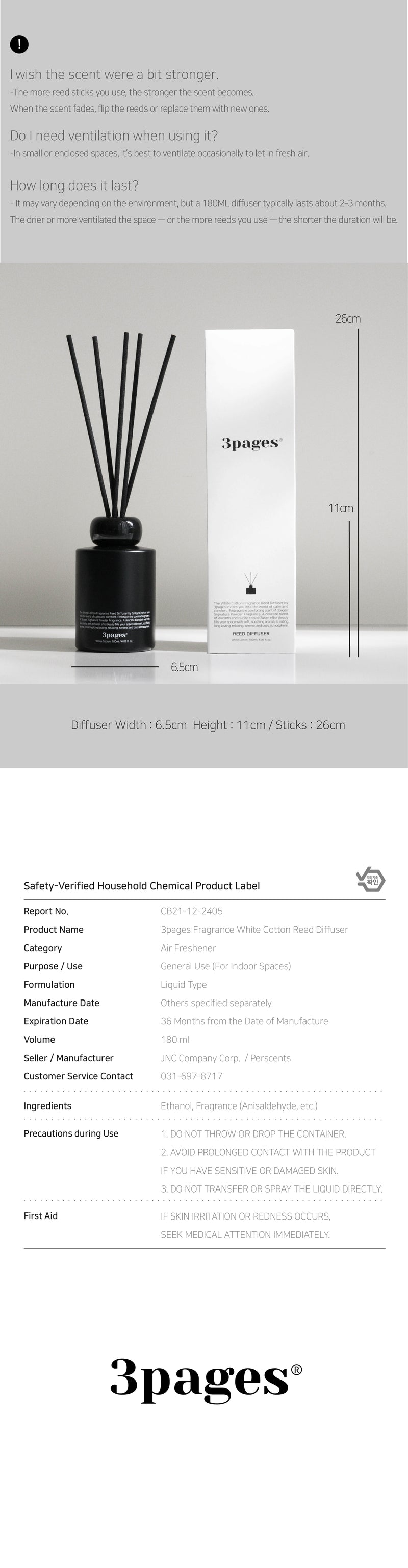 [20% off - 4+1] 3pages Fragrance White Cotton Reed Diffuser